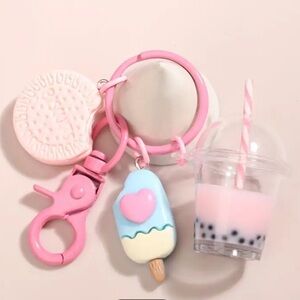 KAWAII Heart BobaTea Ice Cream Cookie Keychain Bottle Bag Charm Kidcore Cutegoth